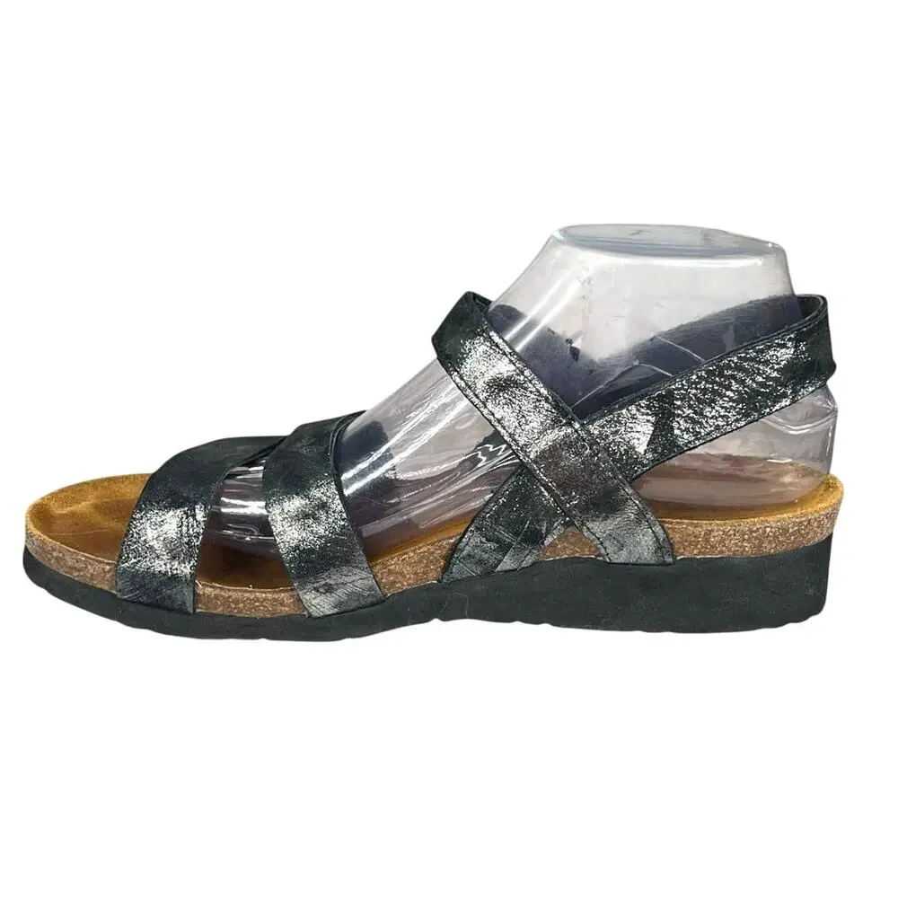 NAOT Women’s Kayla Metallic Grey Slingback Sandal Size 41 US 10/10.5